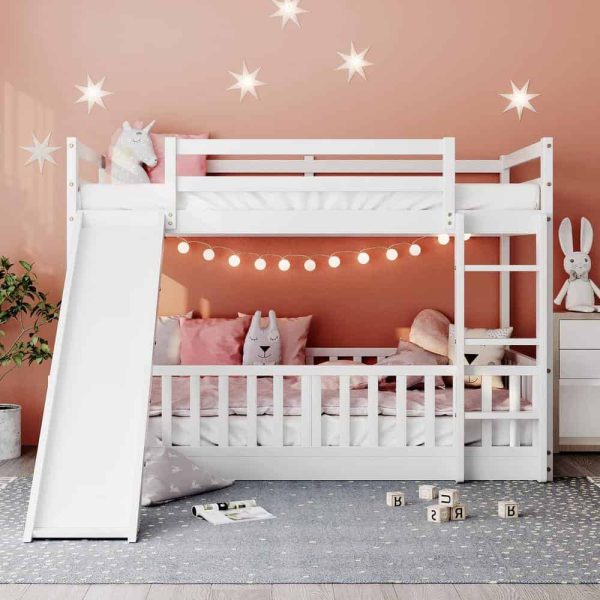 Bright Designs  White Twin Over Twin Wood Bunk Bed with Slide and Ladder - Image 12