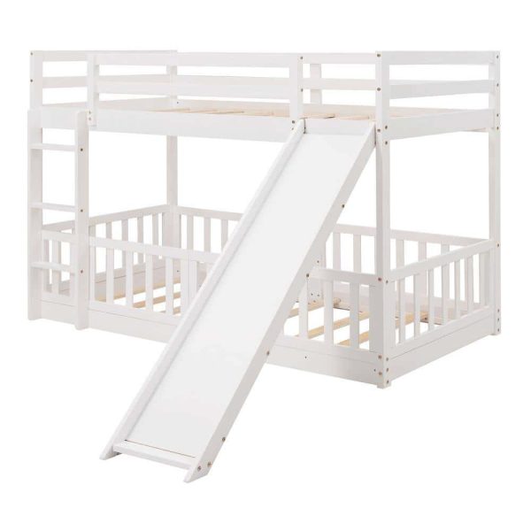 Bright Designs  White Twin Over Twin Wood Bunk Bed with Slide and Ladder - Image 6