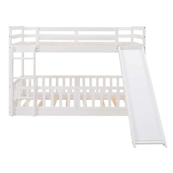 Bright Designs  White Twin Over Twin Wood Bunk Bed with Slide and Ladder - Image 5