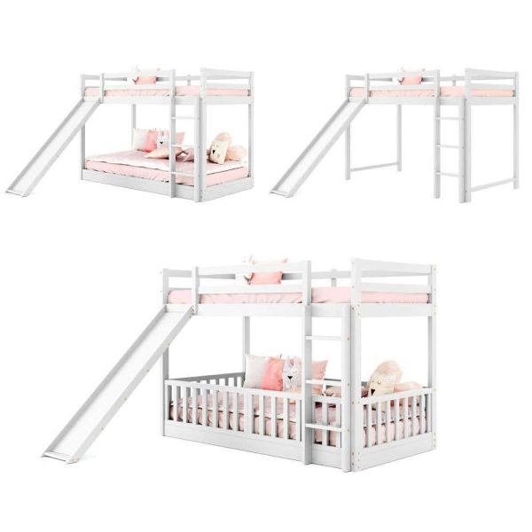 Bright Designs  White Twin Over Twin Wood Bunk Bed with Slide and Ladder - Image 11