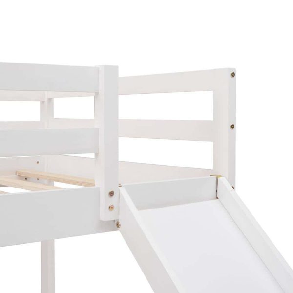 Bright Designs  White Twin Over Twin Wood Bunk Bed with Slide and Ladder - Image 9