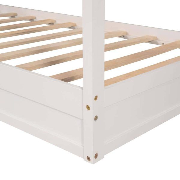 Bright Designs  L-shaped White Twin Size Wood House Bed with Fence - Image 3