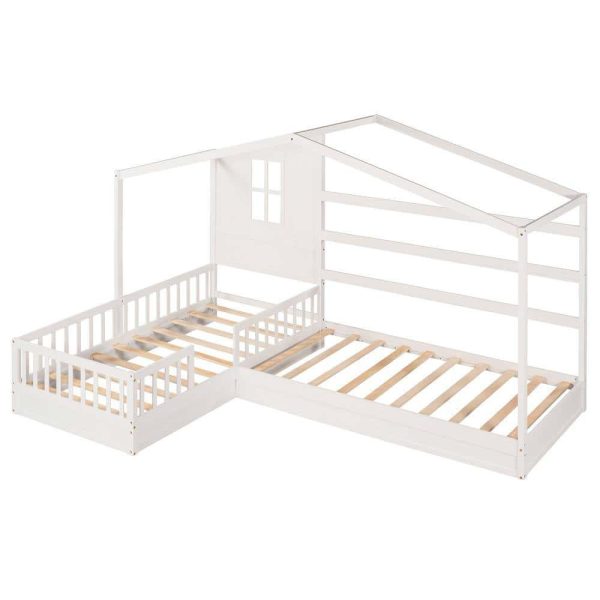 Bright Designs  L-shaped White Twin Size Wood House Bed with Fence - Image 8