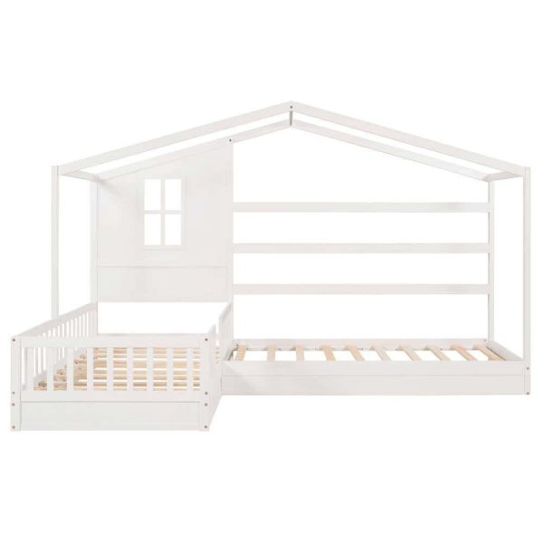Bright Designs  L-shaped White Twin Size Wood House Bed with Fence - Image 6