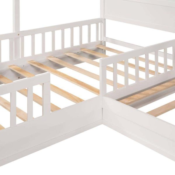 Bright Designs  L-shaped White Twin Size Wood House Bed with Fence - Image 4
