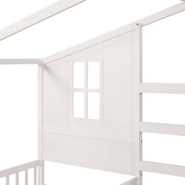 Bright Designs  L-shaped White Twin Size Wood House Bed with Fence - Image 10